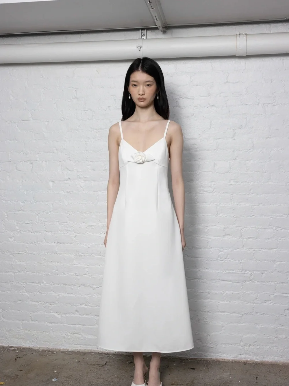 Altered Straps Sandy Liang Women's White Slip Midi Dress  Detail Size 2